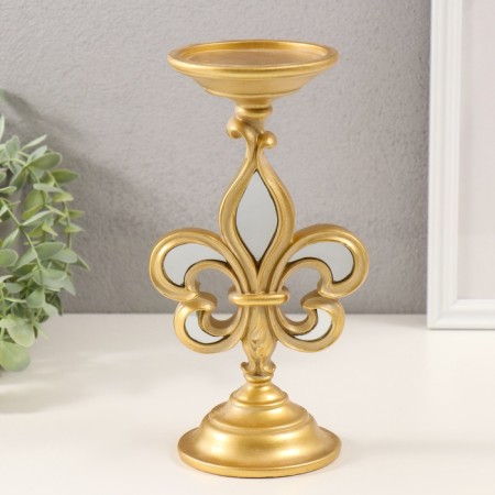 Polystone candlestick, mirror for 1 candle "Heraldic lily" gold 9x9x23 cm-1