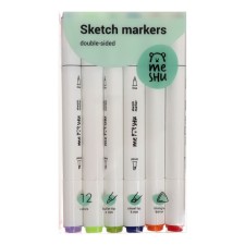 Meshu bilateral markers for sketching, 12 colors (basic and fluorescent colors), trihedral building