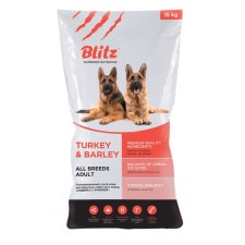 Сухой корм Blitz Turkey and Barley для собак, индейка/ячмень, 15 кг.