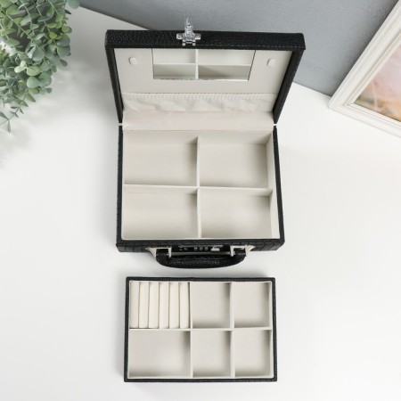 Casket to the leatherette for jewelry "Case. Crocodile leather" Black 18.5x24x9 cm-4