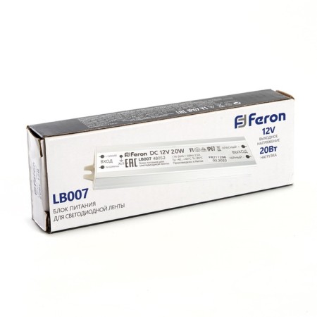 Electronic transformer for 12 W LED tape, Feron, LB007, 1.6A, 20 W-1