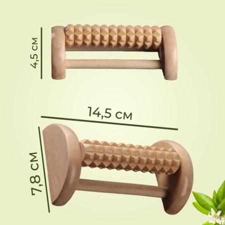 Foot massage with spikes, wooden, roller, 1 row, 14.5 × 7.8 × 4.5 cm-2