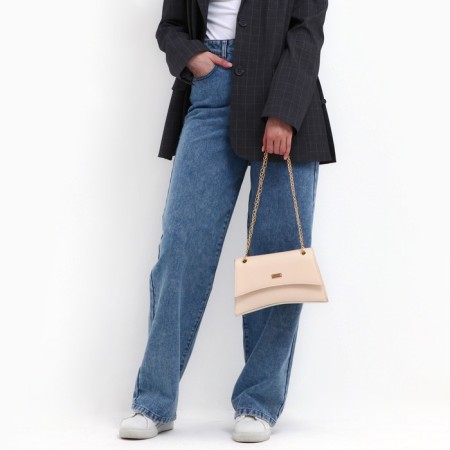 Women's bag made of artificial leather with a valve, 26x16x9 cm, beige color-8