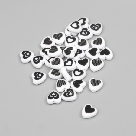 Beads for creativity plastic "Drawn Heart" white-black set 30 pcs 0.8x0.4 cm