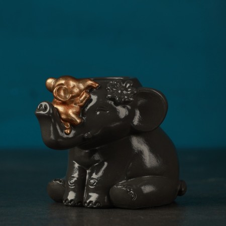 Figure pot "Elephant and Elephant" gray with bronze, 8cm