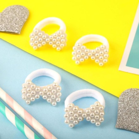 Hair gum "Pearl" (set 4 pcs) bows, white-1