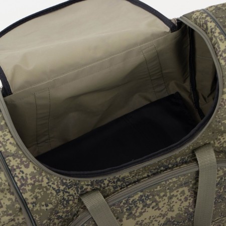 Road bag on a zipper, with an increase, 3 outer pockets, a long belt, green color/camouflage-3