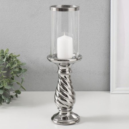 Ceramics candlestick, glass per 1 candle "Vitk" d = 7.5 cm silver 9.5x9.5x32 cm-3