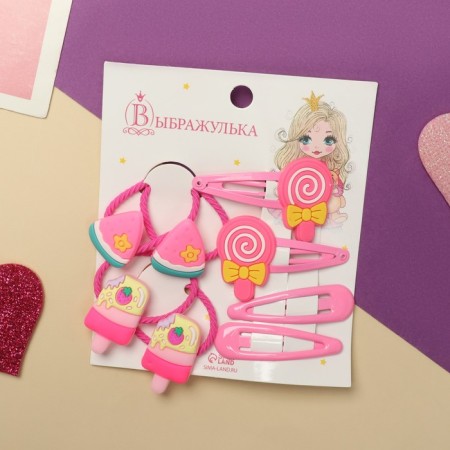 Hair set "vanilla" (4 elastic bands, 4 invisibility) caramel, pink