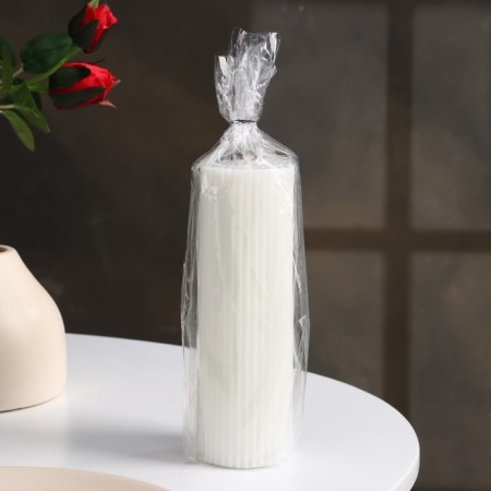 Candle-cylinder with faces, 5x15 cm, white, 10 hours-2