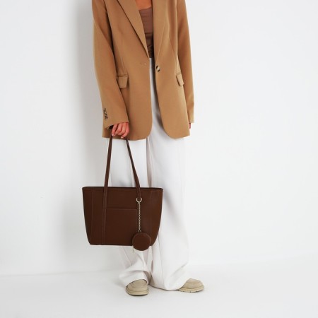 Bag Women's Tout with zipper, brown color-7