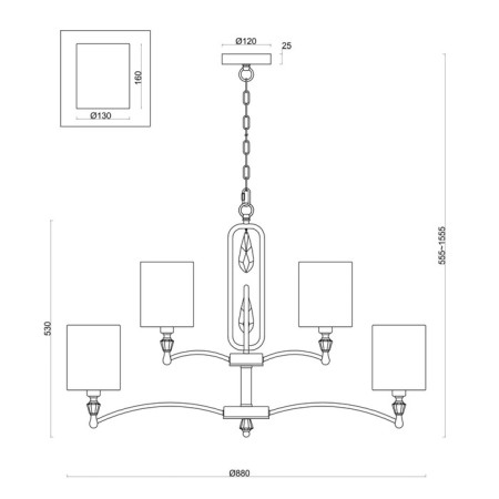 Suspended lamp Freya FR1007PL-12BS Riverside, 880x880x1555 mm, E14, 12x40W, brass color-1