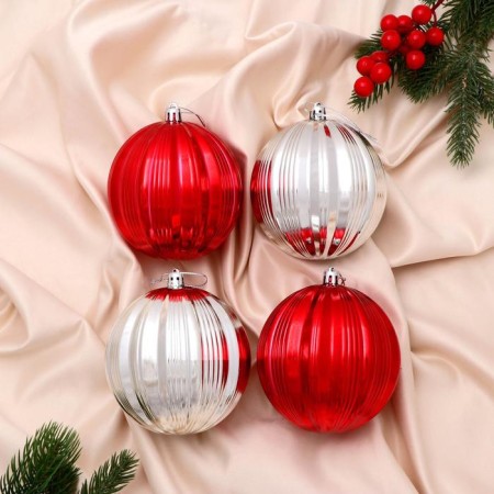 Set of balls plastic D-10 cm, 4 pcs "Marseillaise" silver red
