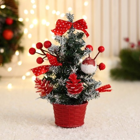 Christmas tree decor "Festive" bow in peas, 10x17 cm, red