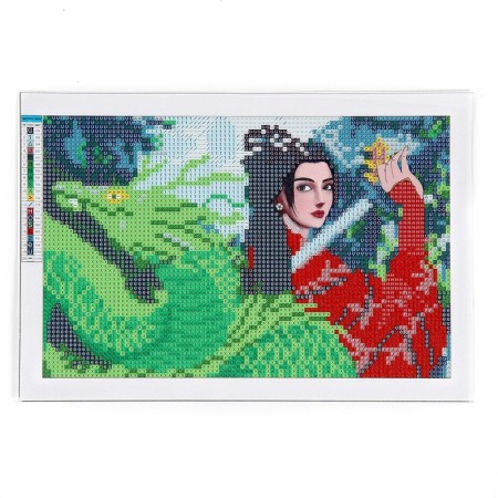 Diamond mosaic with partial filling on the canvas "Girl with the Dragon", 20 x 30 cm-2