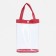 Cosmetic bag on the button, the color is red/transparent