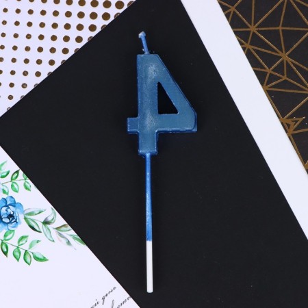 Candle for the cake, number "4", blue, 4 x 13 cm.