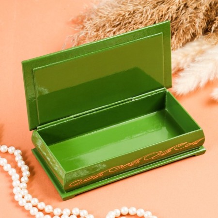 Casket - a bill "Flower pattern", 8.5 × 17 cm, green, lacquer miniature-1