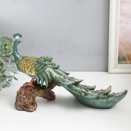 Polystone souvenir "Peacock with green feathers with gold stroke on the snag" 32x14x20.5 cm-3