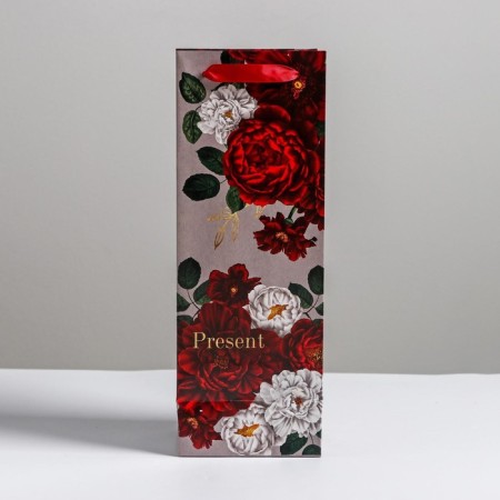 Gift Pack Laminated for a bottle, packaging, Flowers, 13 x 36 x 10 cm-3