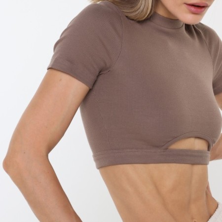 T -shirt female shortened, brown color, size 46 (l)-1