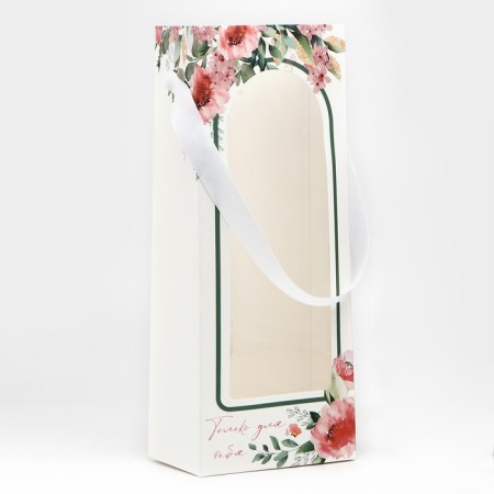 Package-carrier for flowers with a plastic window, “only for you”, white, 30 x 12 x 8 cm-2
