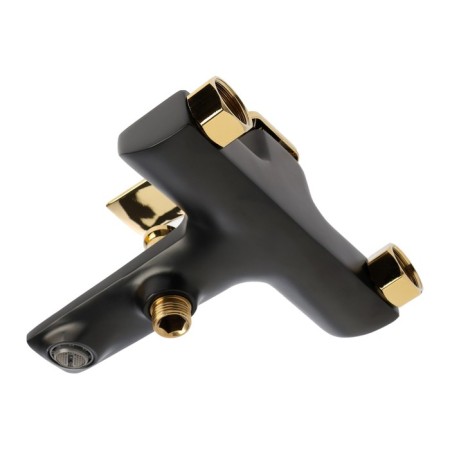 Bath mixer Zein Z3890, single -leaf, watering can 3 modes, hose, holder, black/Gold-6