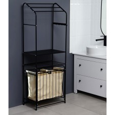 A rack with a dual laundry basket and crossbars, 2-tier, black color, 60x35x160 cm 1065649