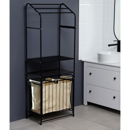 A rack with a dual laundry basket and crossbars, 2-tier, black color, 60x35x160 cm 1065649