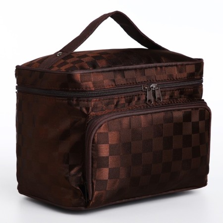 Cosmetic bag with a zipper, with a mirror, brown color