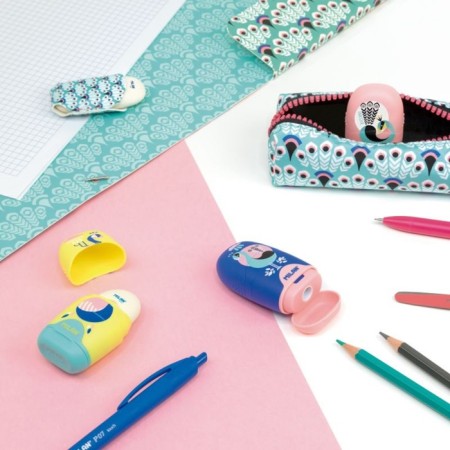 Milan Capsule Peacock Carpet, 1 hole with a container, with an eraser, mix-3