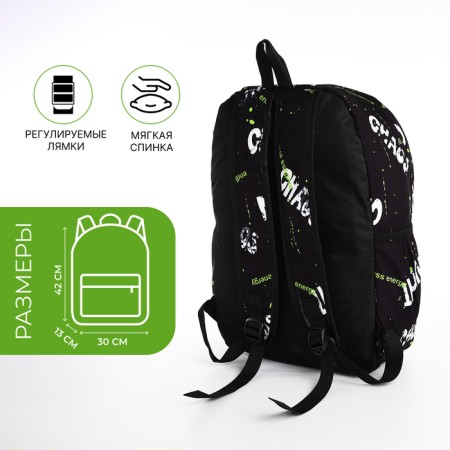 Young backpack from textiles on lightning, 3 pockets, black/light green color-1