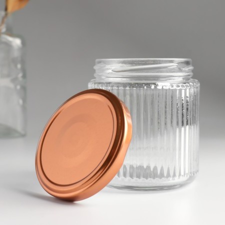 Bank for candles glass with a lid "Vertical strips" transparent 275 ml 7.5x7.5x8.5 cm-2