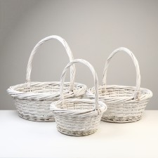 Stick of baskets, 49x18/45 cm, 39x16/38 cm, 30x13/33 cm, white, willow