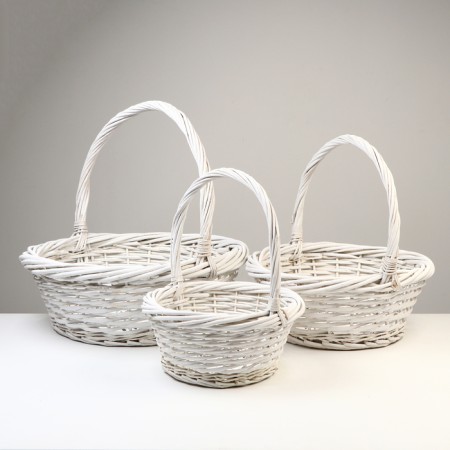Stick of baskets, 49x18/45 cm, 39x16/38 cm, 30x13/33 cm, white, willow