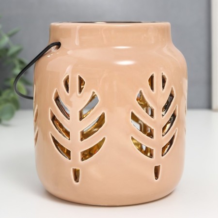 Ceramics candlestick for 1 candle "Lantern. Leaves" inside gold Mix 11.5x9.5x9.5 cm-2