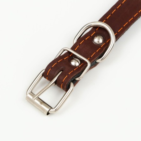 Leather collar on synthetic winterizer, with spikes, 2 x 40 cm, Osh 25-35 cm, dark brown-5