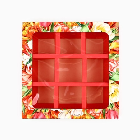 Box for 9 sweets with cells “March 8” 14.5 x 14.5 x 3.5 cm-1