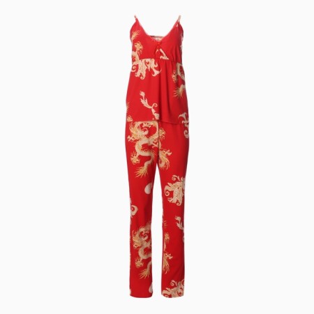 Female set (robe/top/pants), red color, size 54-12