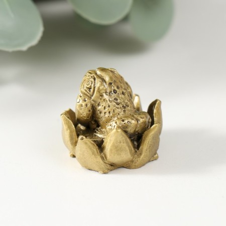 NECSK Polystone bronze "Little toad in the lotus" 2.5x2.5x2.5 cm-2