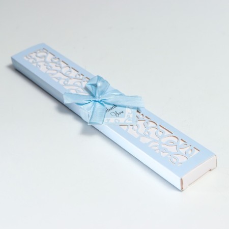 Fan bamboo, textiles h = 21 cm "monocet" in a box, gently blue-8