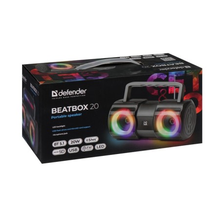 Portable column Defender Beatbox 20, 20W, 2400mach, BT, FM, USB, Microsd, backlight-7