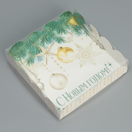 Box for confectionery products with PVC “Happy New Year!”, 13 x 13 x 3 cm, New Year-1
