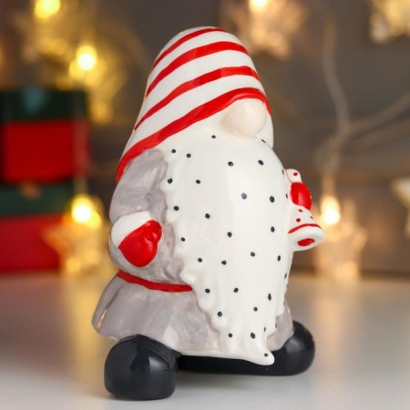 Souvenir Ceramics "Santa Claus, gray caftan, striped cap, with a bell" 15x11x9.5 cm-1