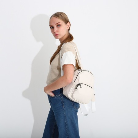 Women's backpack of artificial leather with lightning, 1 pocket, white color-4