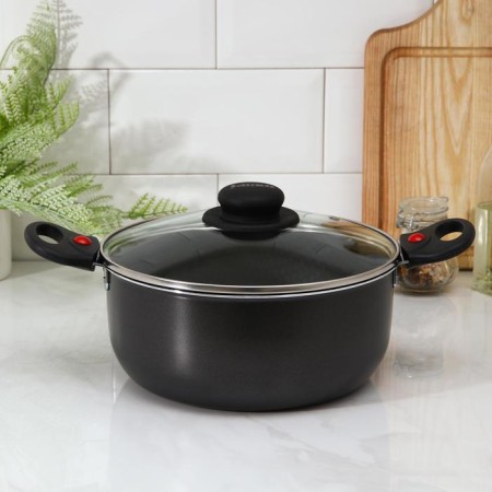 Forever pan, 3.5 l, d = 22 cm, removable handles, glass cover, anti -stick coating, black color