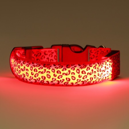 Collar with backlight leopard 3 glow modes Size S, Osh 22-40 x 2.5 cm red red-3