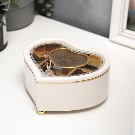 Musical Mechanical Casket "White Heart" 15.5x14x7.5 cm