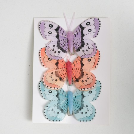 A butterfly for decor and floristry, on a clothespin, plastic, mix, 1 pc., 5 cm and 8 cm
