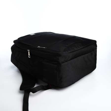 Youth backpack from textiles, 2 parts with lightning, 4 pockets, black color-3